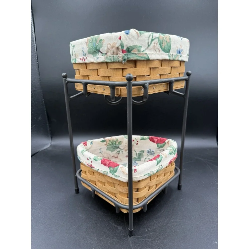 🧺Longaberger 2003 Wrought Iron Corner Stand w/2 Small Corner Basket Combos